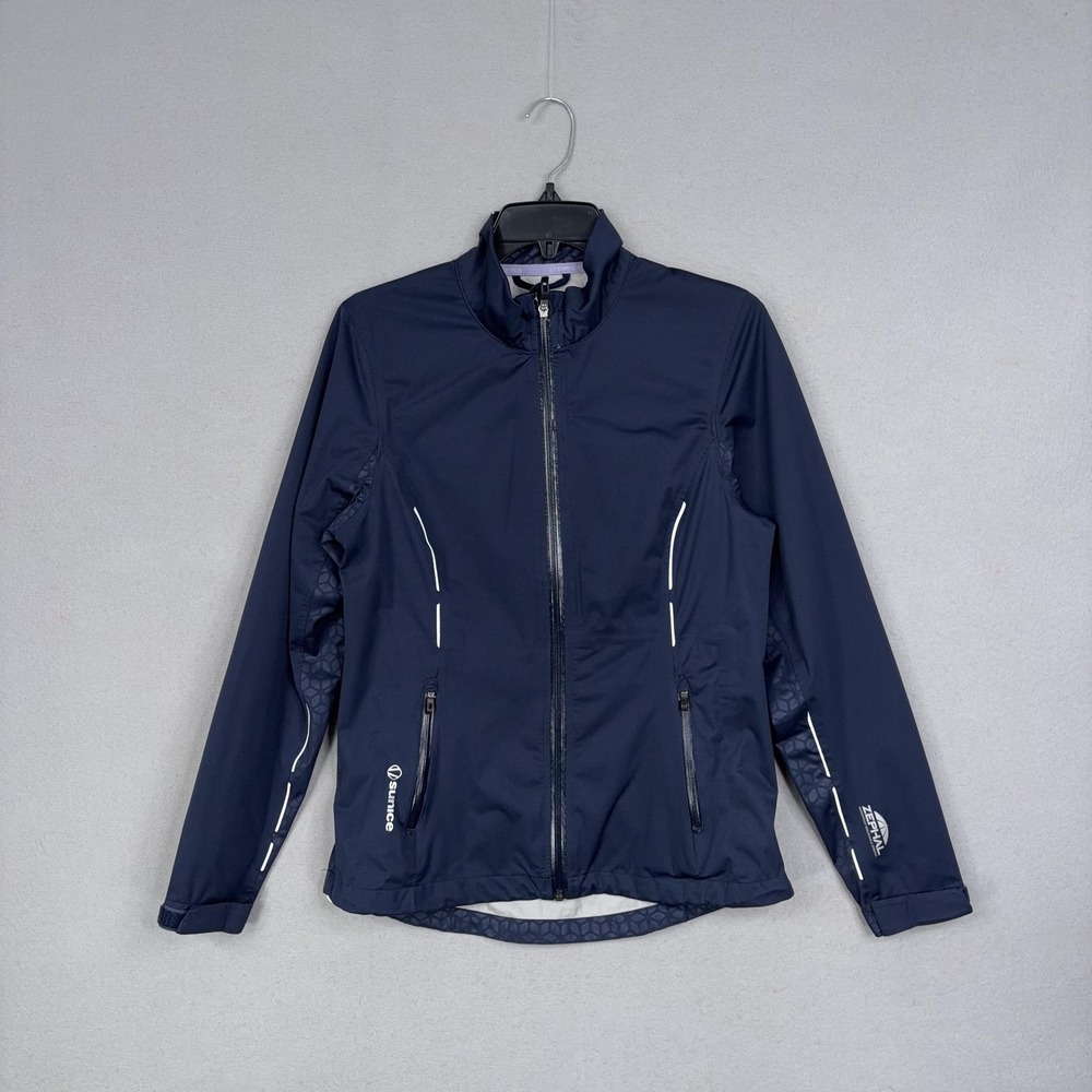 Sunice Jacket Womens Small Blue Zephal Full Zip Golf Windbreaker Reflective